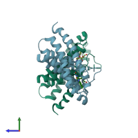 PDB entry 3p5n coloured by chain, side view.