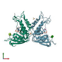PDB entry 3p5s coloured by chain, front view.