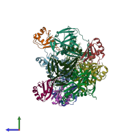 PDB entry 3p5t coloured by chain, side view.