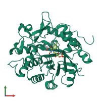 PDB entry 3p62 coloured by chain, front view.
