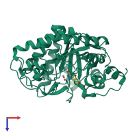 PDB entry 3p62 coloured by chain, top view.