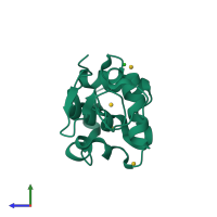 PDB entry 3p64 coloured by chain, side view.