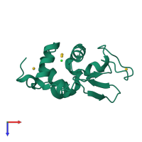 PDB entry 3p64 coloured by chain, top view.