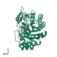 PDB entry 3p67 coloured by chain, side view.