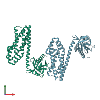 PDB entry 3p6a coloured by chain, front view.