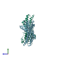PDB entry 3p6a coloured by chain, side view.