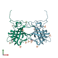 PDB entry 3p6b coloured by chain, front view.