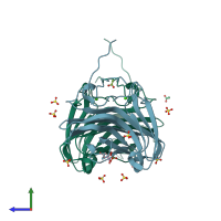 PDB entry 3p6b coloured by chain, side view.