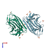 PDB entry 3p6b coloured by chain, top view.
