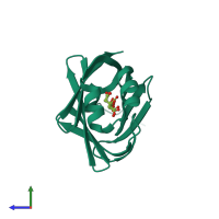 PDB entry 3p6c coloured by chain, side view.