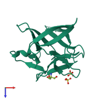 PDB entry 3p6i coloured by chain, top view.