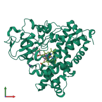 PDB entry 3p6t coloured by chain, front view.