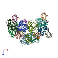 PDB entry 3p6y coloured by chain, top view.