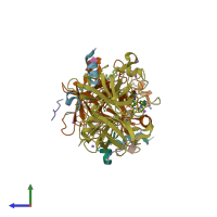 PDB entry 3p6z coloured by chain, side view.