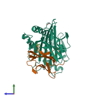 PDB entry 3p73 coloured by chain, side view.