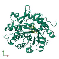 PDB entry 3p74 coloured by chain, front view.