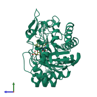 PDB entry 3p74 coloured by chain, side view.