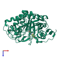 PDB entry 3p74 coloured by chain, top view.