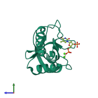 PDB entry 3p75 coloured by chain, side view.