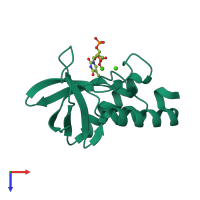 PDB entry 3p75 coloured by chain, top view.