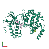 Monomeric assembly 1 of PDB entry 3p78 coloured by chemically distinct molecules, front view.