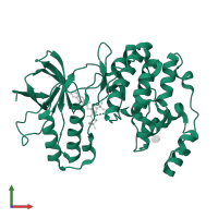 Mitogen-activated protein kinase 14 in PDB entry 3p78, assembly 1, front view.