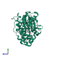 PDB entry 3p7a coloured by chain, side view.