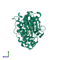 PDB entry 3p7b coloured by chain, side view.