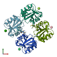 PDB entry 3p7g coloured by chain, front view.