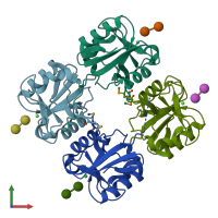 PDB entry 3p7h coloured by chain, front view.