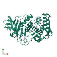 PDB entry 3p7t coloured by chain, front view.