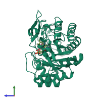 PDB entry 3p7y coloured by chain, side view.