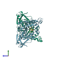 PDB entry 3p7z coloured by chain, side view.