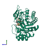 PDB entry 3p80 coloured by chain, side view.