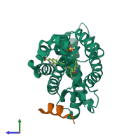 PDB entry 3p88 coloured by chain, side view.