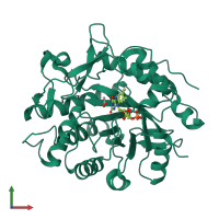 PDB entry 3p8j coloured by chain, front view.