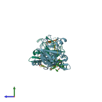 PDB entry 3p8n coloured by chain, side view.
