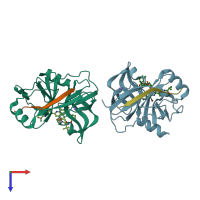PDB entry 3p8n coloured by chain, top view.