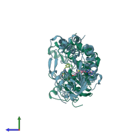 PDB entry 3p8z coloured by chain, side view.