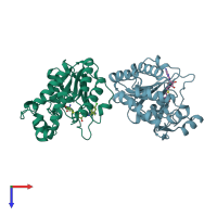 PDB entry 3p8z coloured by chain, top view.