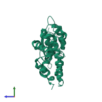 PDB entry 3p90 coloured by chain, side view.