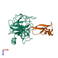 PDB entry 3p92 coloured by chain, top view.