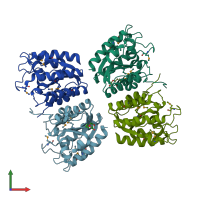 PDB entry 3p94 coloured by chain, front view.