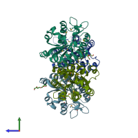 PDB entry 3p94 coloured by chain, side view.