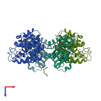 PDB entry 3p94 coloured by chain, top view.