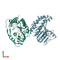 PDB entry 3p97 coloured by chain, front view.