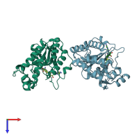 PDB entry 3p97 coloured by chain, top view.