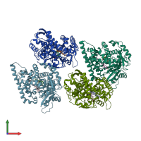 PDB entry 3p99 coloured by chain, front view.
