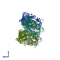 PDB entry 3p99 coloured by chain, side view.