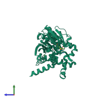 PDB entry 3p9c coloured by chain, side view.